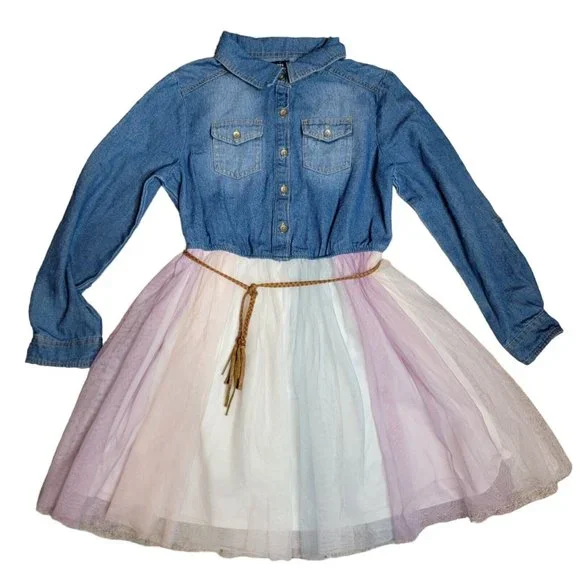 white christmas dresses Denim Tulle Top Small Fits Up to 5/6